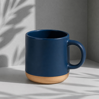 Керамическая кружка "Крисп" 375 мл с бежевым дном, темно-синий