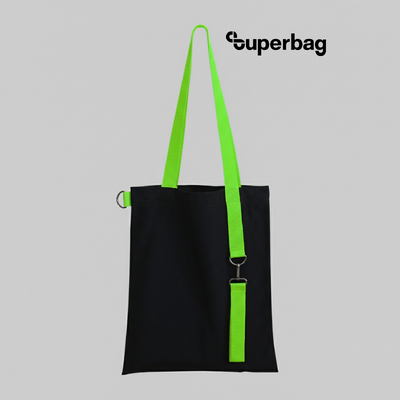 Шоппер Superbag black с ремувкой 4sb (чёрный с салатовым)